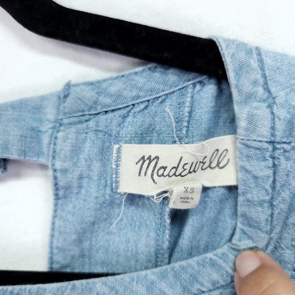 Madewell Chambray Mini Dress Size XS Oversized Bow Tie Back - Picture 10 of 14